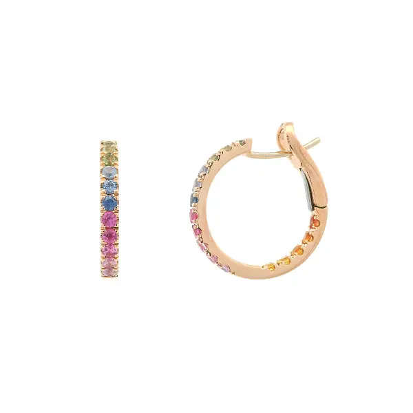 18K Rose Gold Hoop Earrings with Multicoloured Sapphires