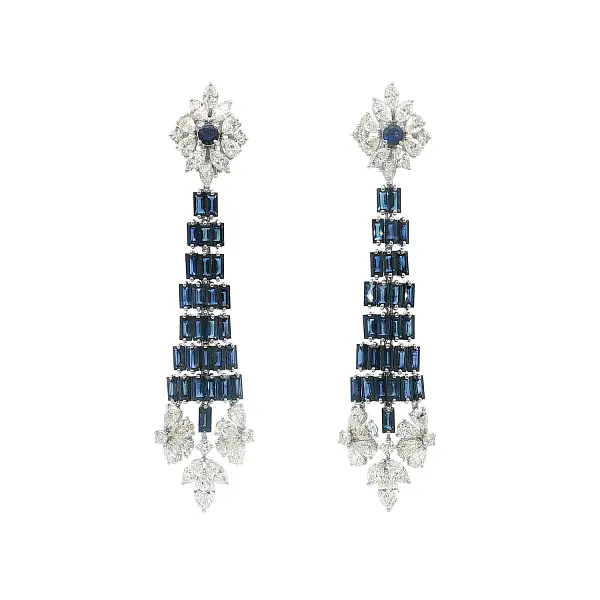 White Gold Drop Earrings with Sapphires and Diamonds