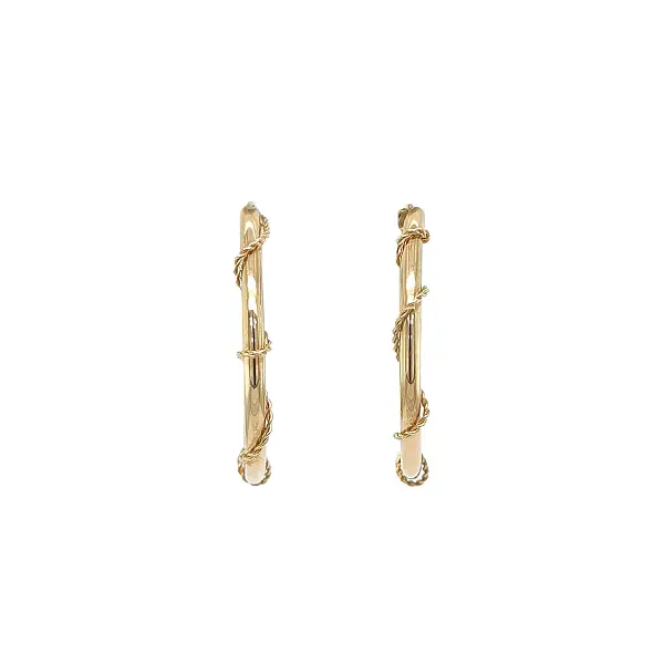 Gold Hoop Earrings with Twisted Wire Detailing