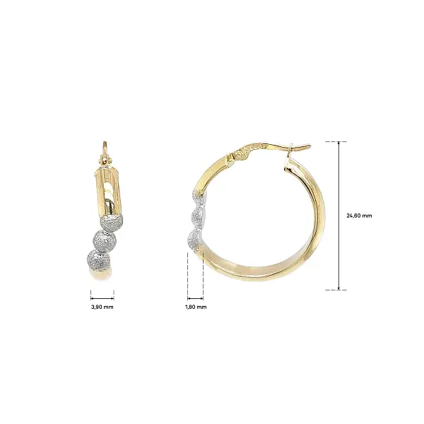 Gold Hoop Earrings with Matte White-Gold Half-Spheres