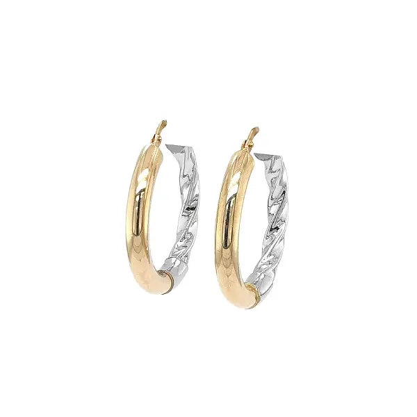 Two-Tone Gold Hoop Earrings with Polished Front and Twisted Back Design