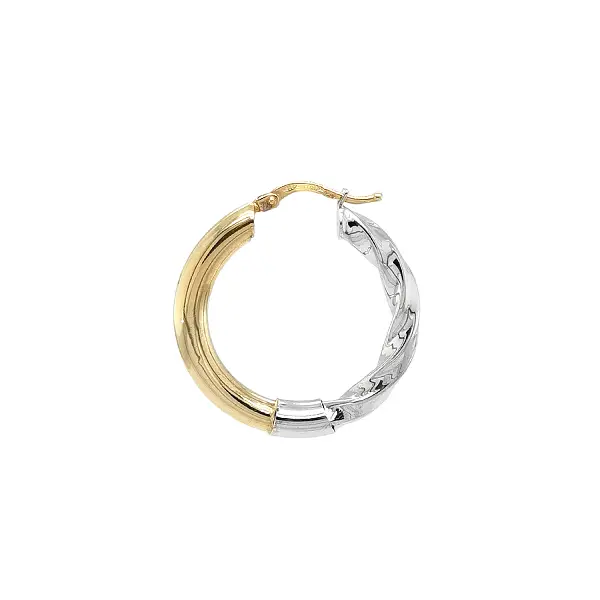 Two-Tone Gold Hoop Earrings with Polished Front and Twisted Back Design