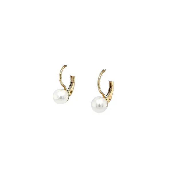 Gold Earrings with White Pearl