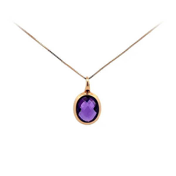 Gold Pendant with Oval Amethyst