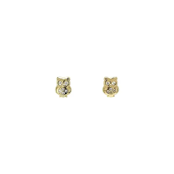 Gold Owl Stud Earrings with Zirconia