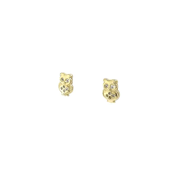 Gold Owl Stud Earrings with Zirconia