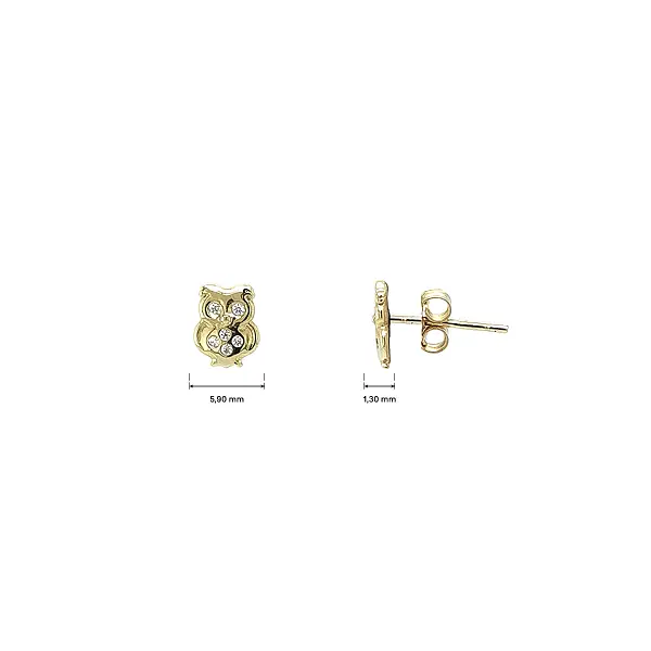 Gold Owl Stud Earrings with Zirconia