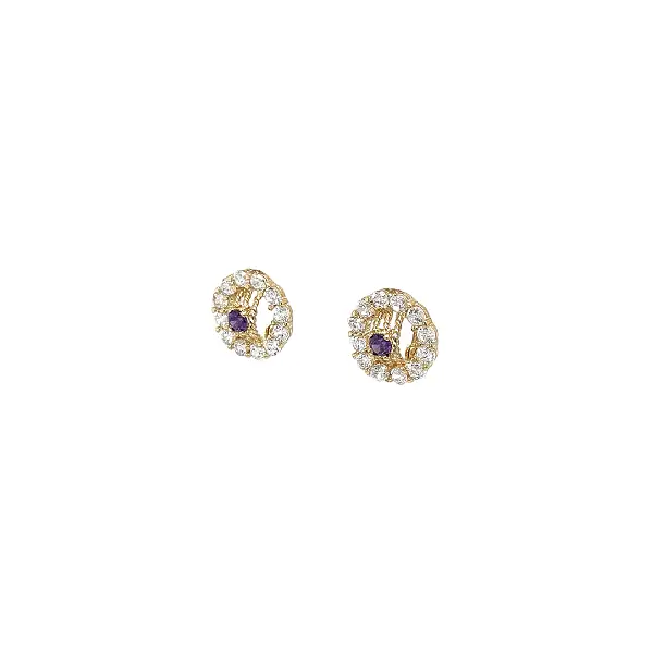 Gold Earrings with Amethyst and Clear Zircon Halo
