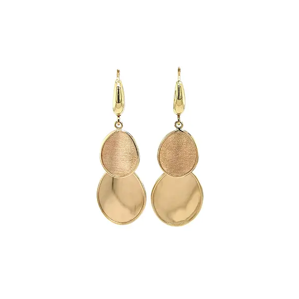 Gold Dangling Earrings with Double Oval Motif