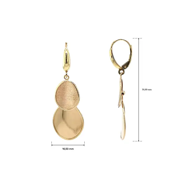 Gold Dangling Earrings with Double Oval Motif
