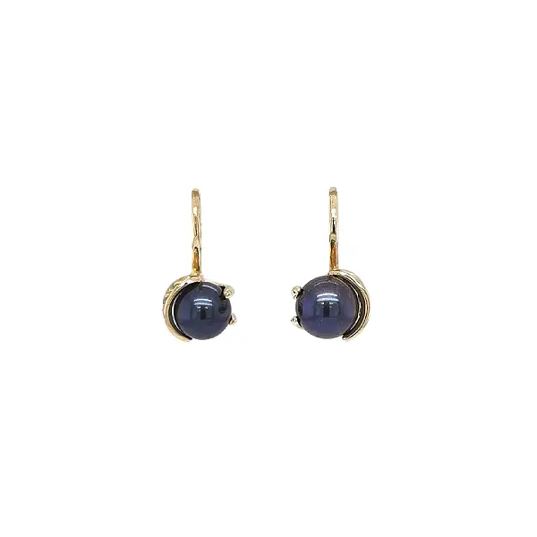 Gold Earrings with Black Pearls and Zirconia