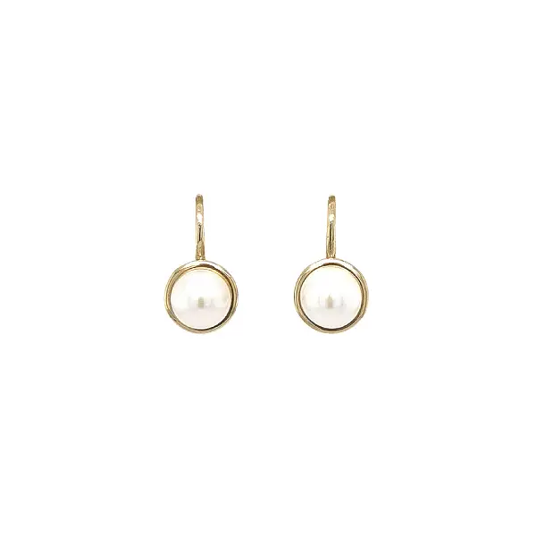 Gold Earrings with White Pearl