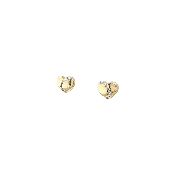 Gold Heart Stud Earrings with Cubic Zirconia