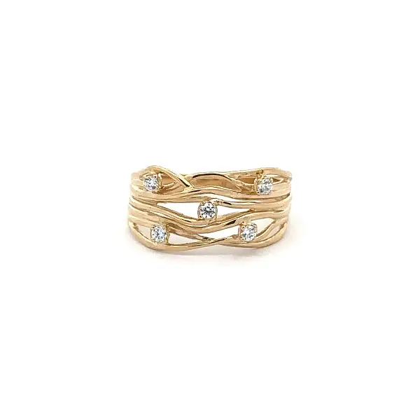 Gold Ring with Interwoven Design and Zirconia