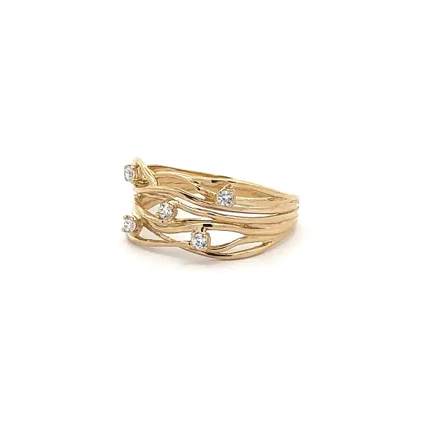 Gold Ring with Interwoven Design and Zirconia