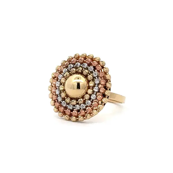 Gold Ring in Three Gold Tones with Textured Motif