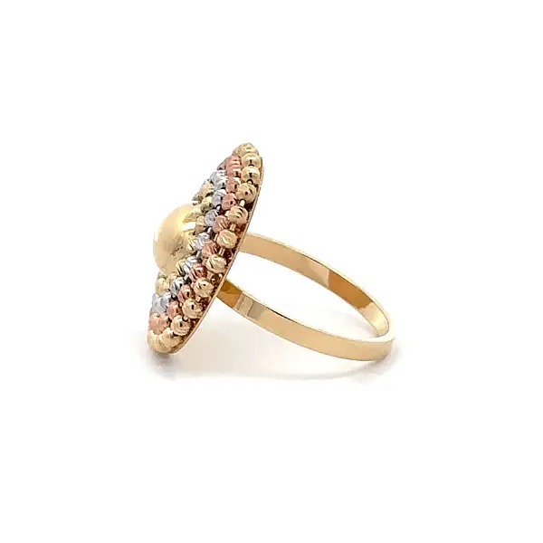 Gold Ring in Three Gold Tones with Textured Motif