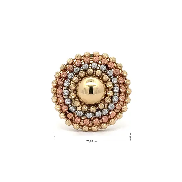 Gold Ring in Three Gold Tones with Textured Motif