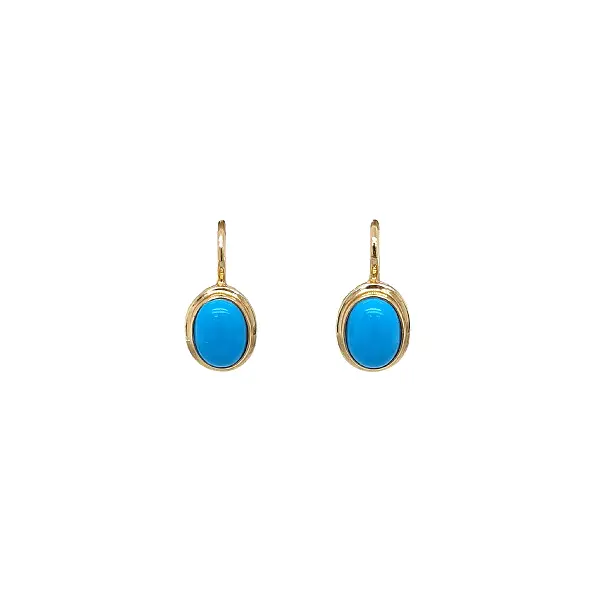 Gold Earrings with Oval Turquoise