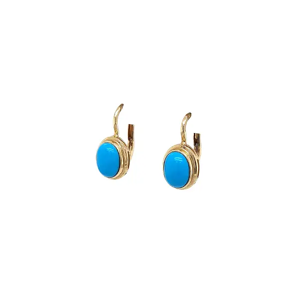 Gold Earrings with Oval Turquoise