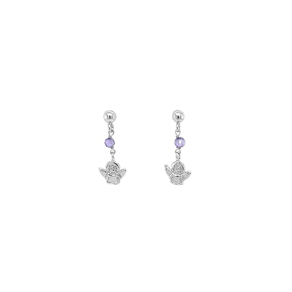 Children’s Gold Earrings with Angel and Amethyst