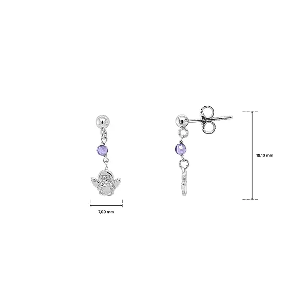 Children’s Gold Earrings with Angel and Amethyst