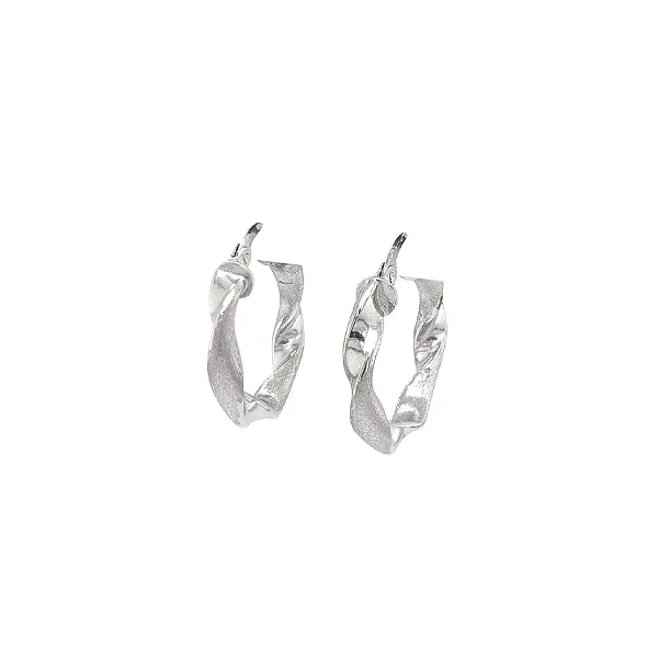 White Gold Hoop Earrings with Organic Wavy Design