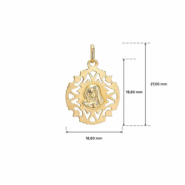 Gold Virgin Mary Pendant in Ornamental Frame