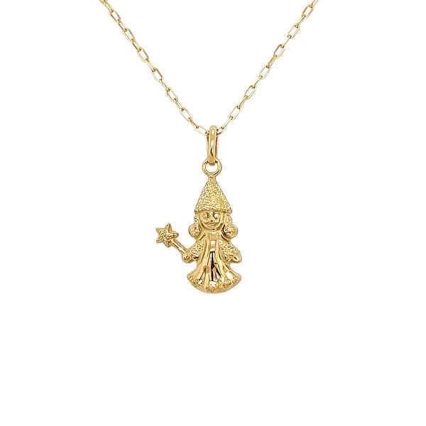 Gold Fairy Pendant with Magic Wand