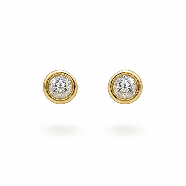 Gold Stud Earrings with Clear Zircon