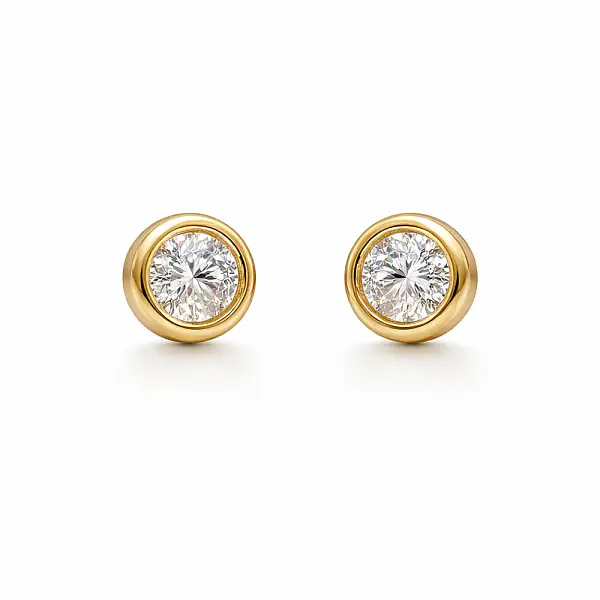 Gold Stud Earrings with Clear Zircon