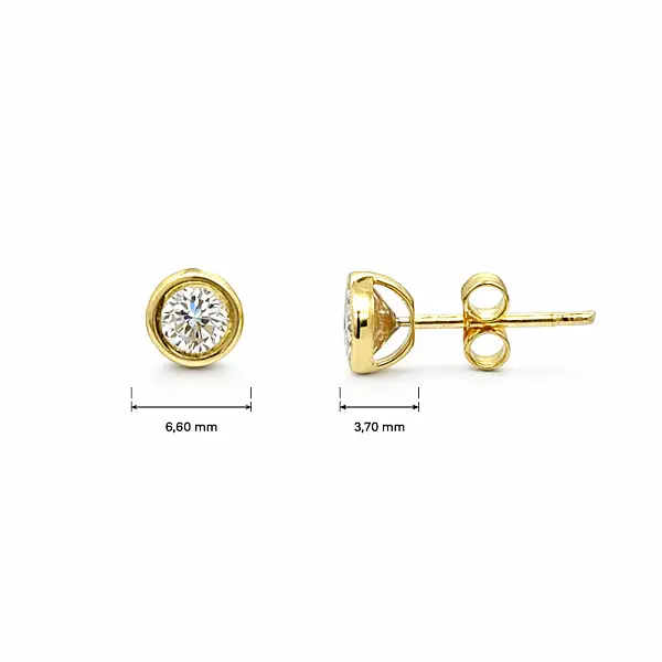 Gold Stud Earrings with Clear Zircon