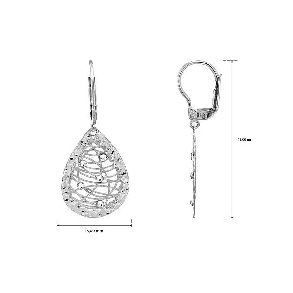 White Gold Teardrop Dangle Earrings with Cubic Zirconia