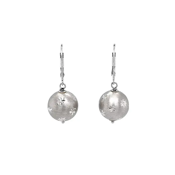 White Gold Drop Earrings with Spherical Motif