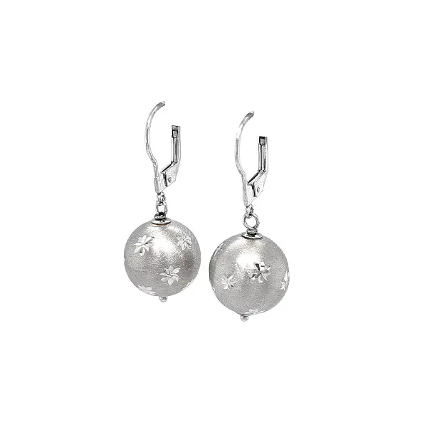 White Gold Drop Earrings with Spherical Motif