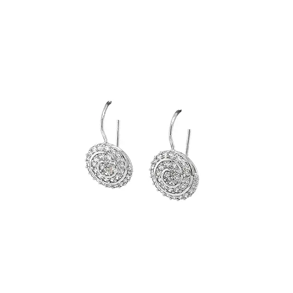 Gold Earrings with Spiral Motif and Cubic Zirconia