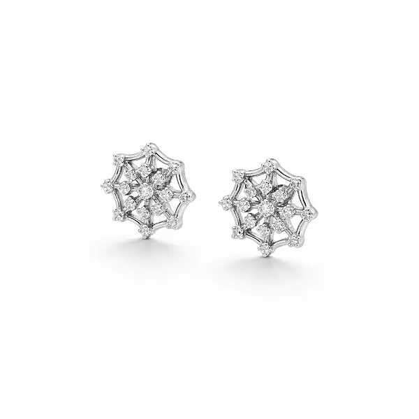 Gold Stud Earrings with Snowflake Motif and Zirconia