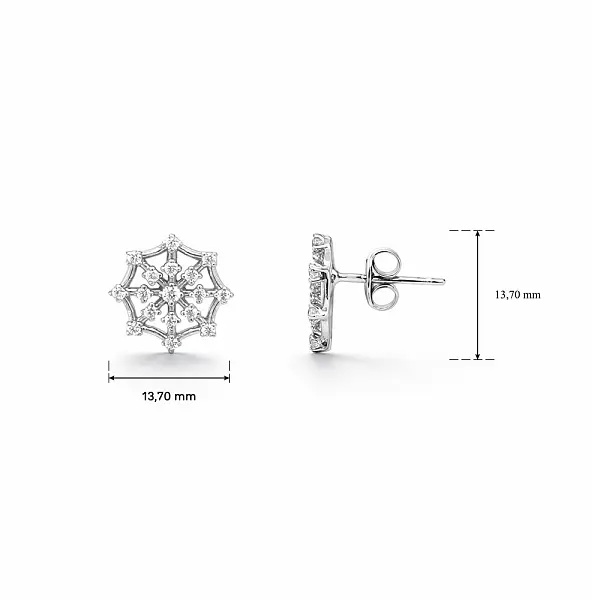 Gold Stud Earrings with Snowflake Motif and Zirconia