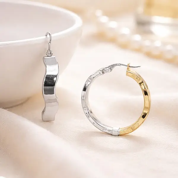 Hoop Earrings in Combined Gold