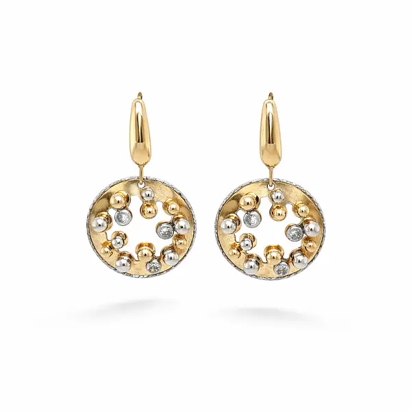 Drop Earrings in Combined Gold with Beaded Design