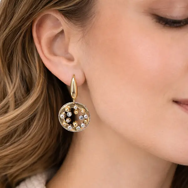 Drop Earrings in Combined Gold with Beaded Design