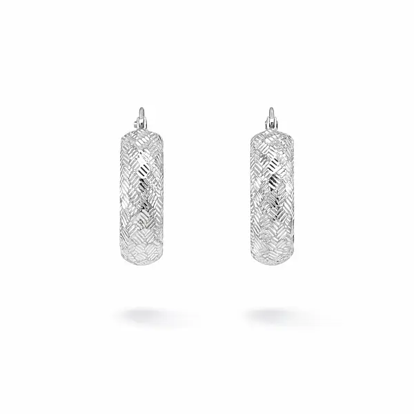 White Gold Hoop Earrings with Engraved Finish