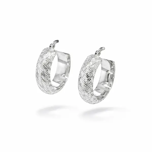 White Gold Hoop Earrings with Engraved Finish