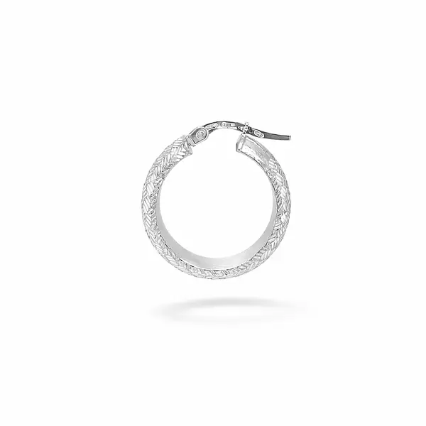 White Gold Hoop Earrings with Engraved Finish
