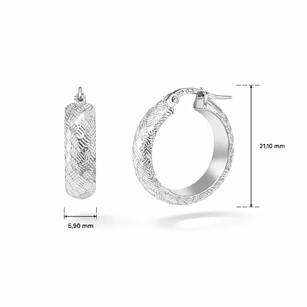 White Gold Hoop Earrings with Engraved Finish