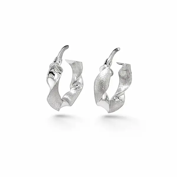 White Gold Hoop Earrings with Twisted Design