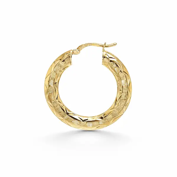 Yellow Gold Hoop Earrings with Engraved Pattern