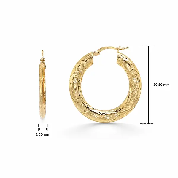 Yellow Gold Hoop Earrings with Engraved Pattern