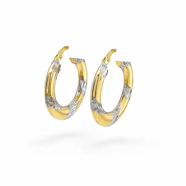 Hoop Earrings in Combined Gold with Engraved Details
