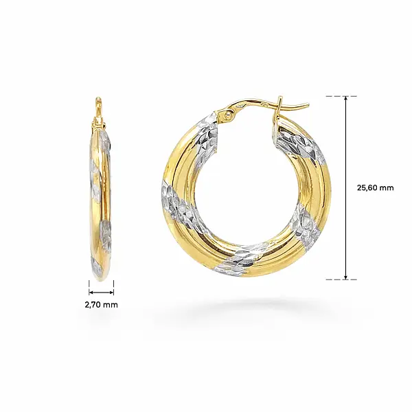 Hoop Earrings in Combined Gold with Engraved Details